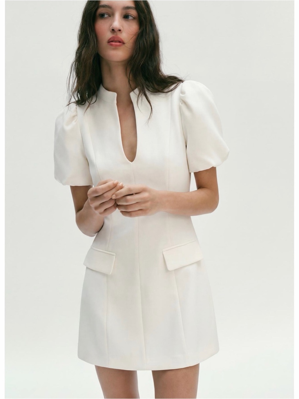 Zara Cream Mini Dress with Puff Sleeves